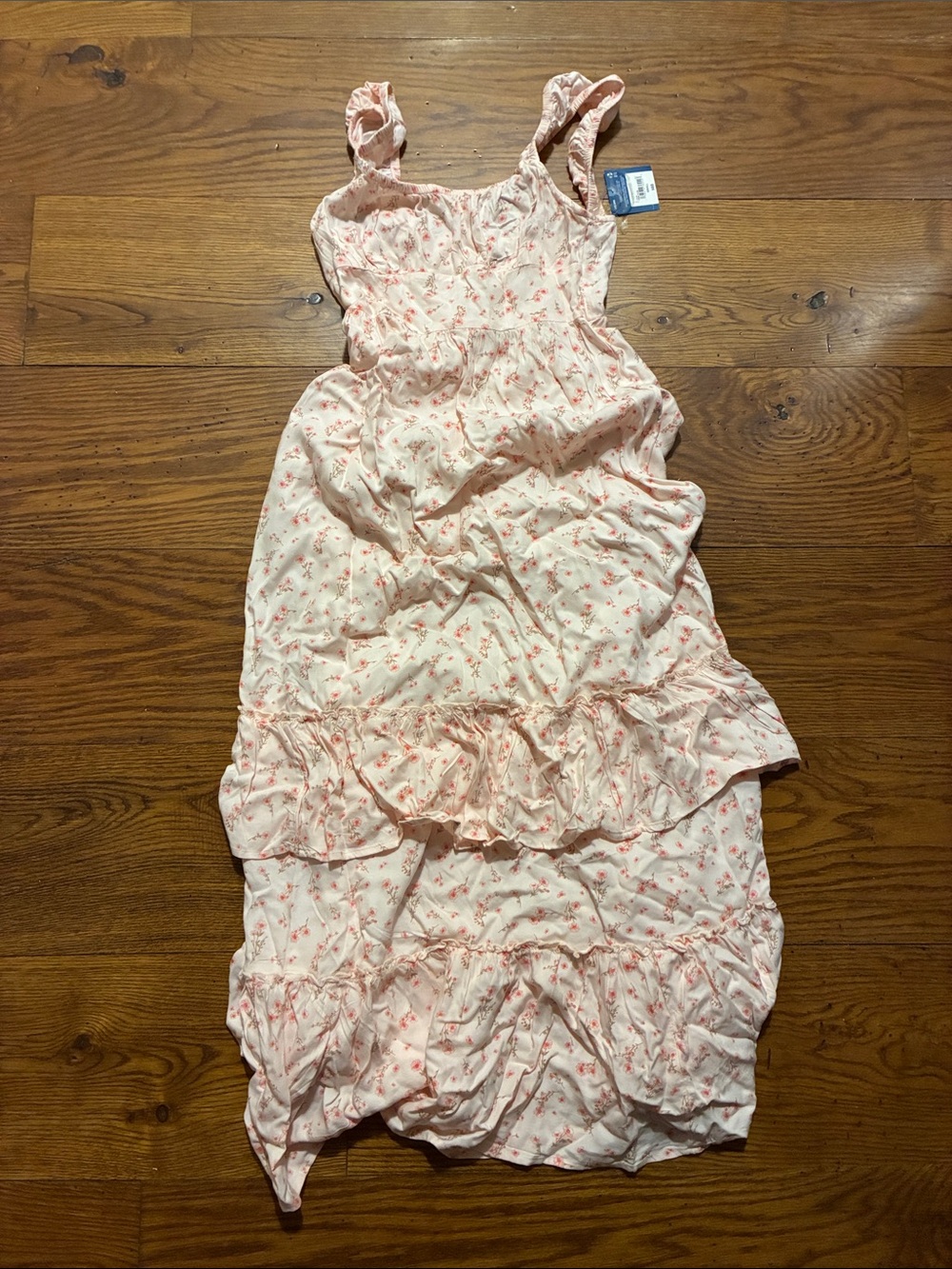 Arizona Jean Company Light Pink Floral Ruffle Maxi Dress